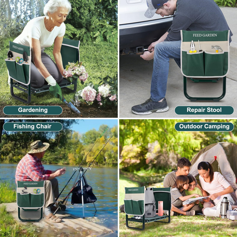 FEED GARDEN Garden Kneeler demonstrating its 2-in-1 functionality