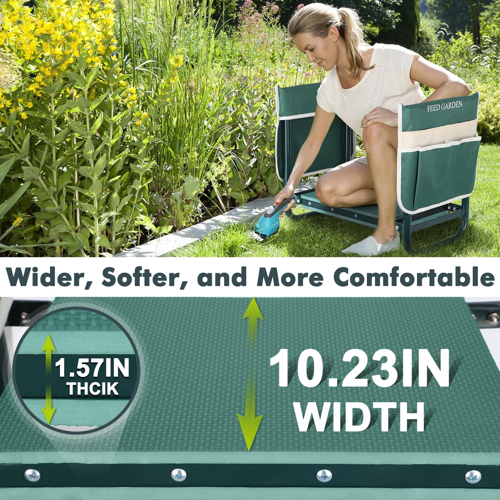 FEED GARDEN Garden Kneeler folded for easy storage
