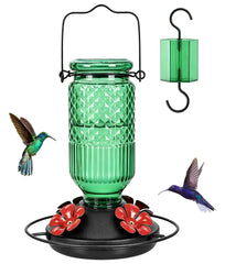 FEED GARDEN Glass Hummingbird Feeder front view in green