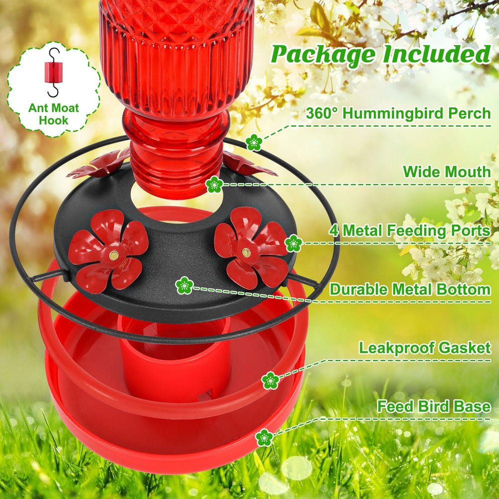 FEED GARDEN Glass Hummingbird Feeder with ant moat hook