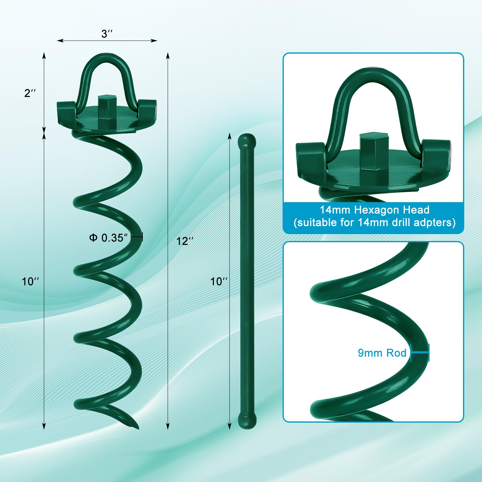 FEED GARDEN ground anchor showing spiral design and green powder-coated finish