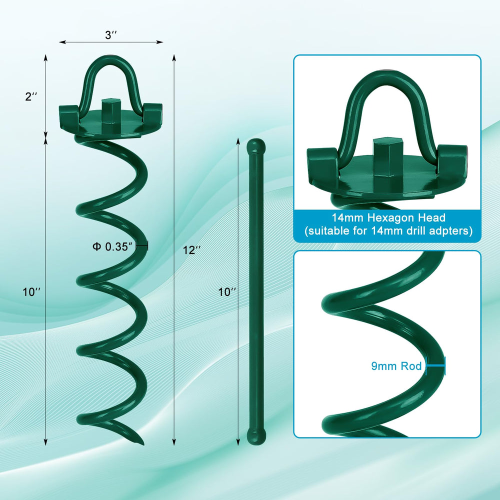 FEED GARDEN ground anchor showing spiral design and green powder-coated finish