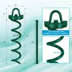 FEED GARDEN ground anchor showing spiral design and green powder-coated finish