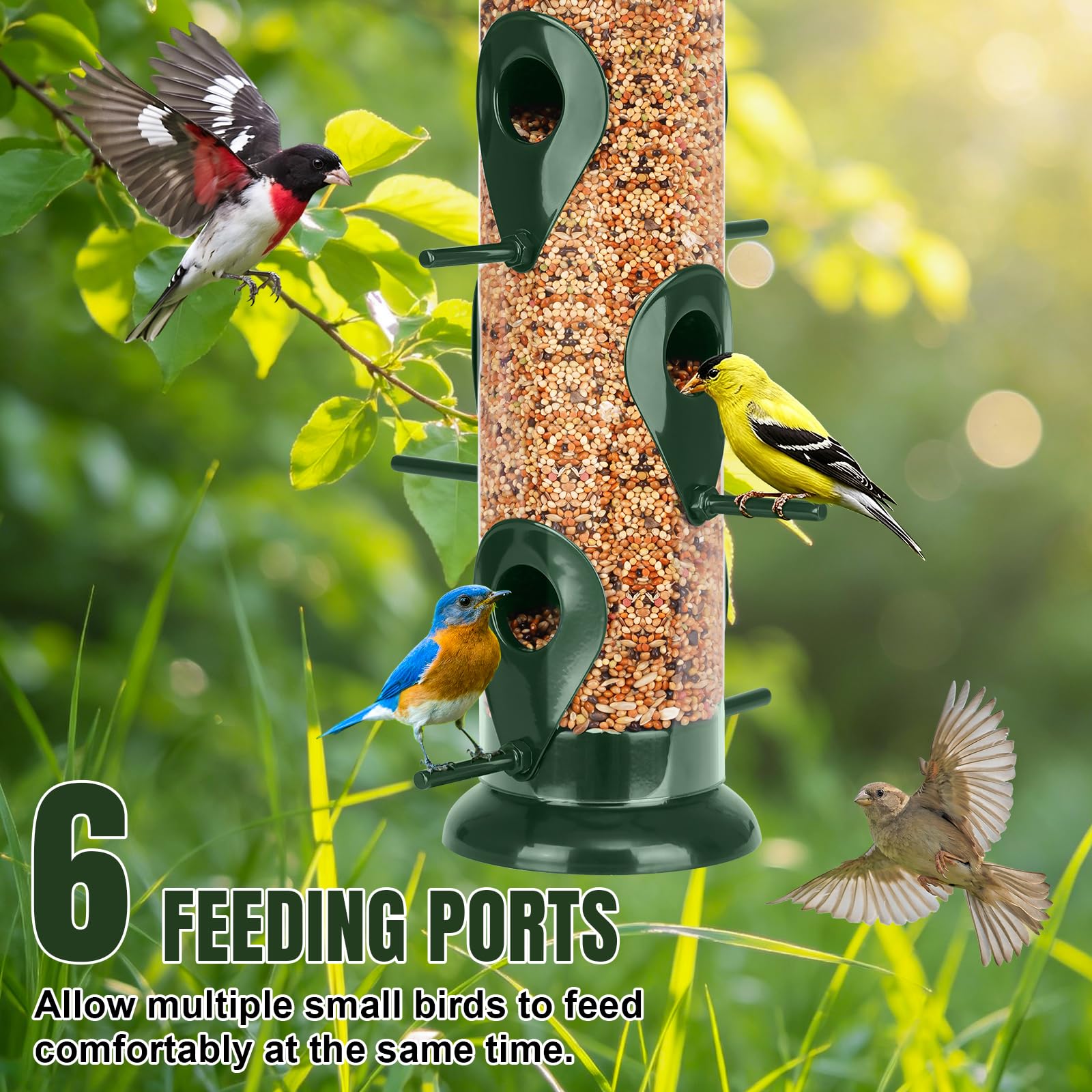FEED GARDEN metal tube bird feeder with wide-opening lid