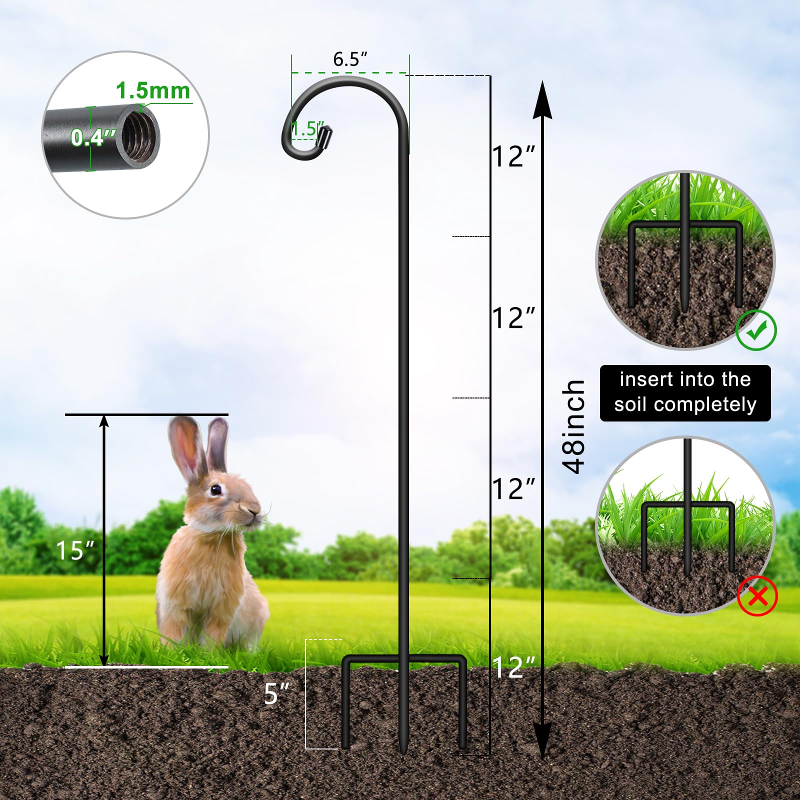 FEED GARDEN shepherd hook side view with flower pot