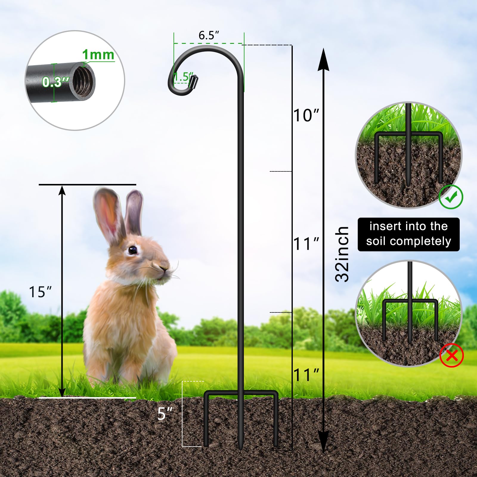 FEED GARDEN shepherd hook with solar lantern hanging