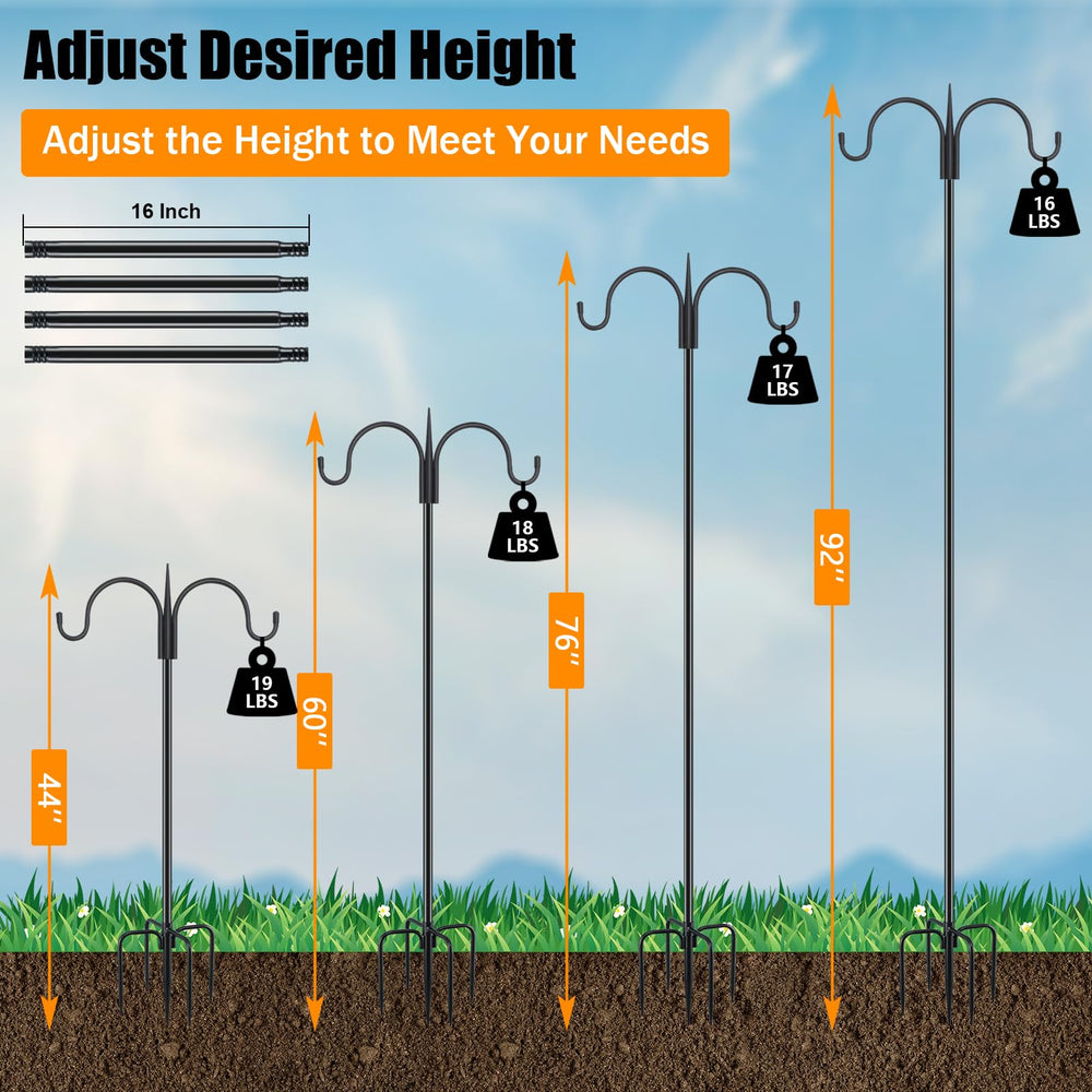 FEED GARDEN Shepherds Hook adjustable height with extender poles