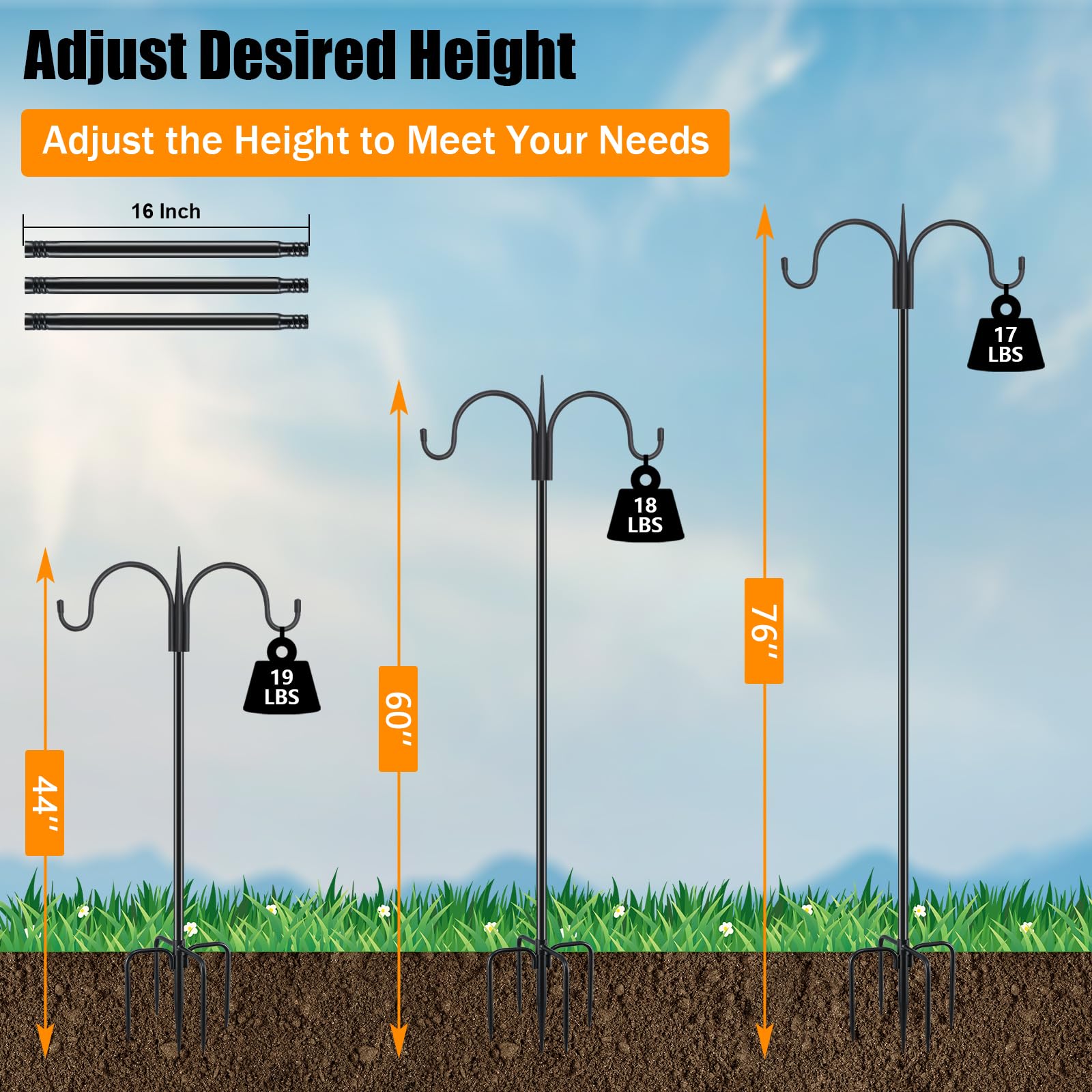FEED GARDEN shepherds hook in garden with hanging plants