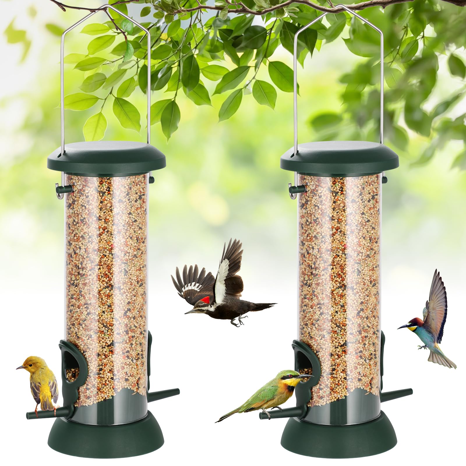 FEED GARDEN Small Tube Bird Feeder green model front view
