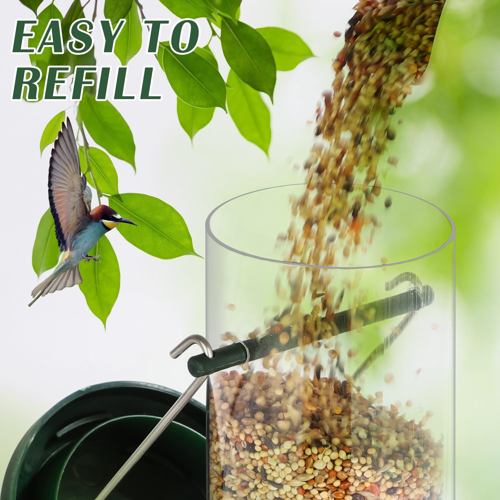 FEED GARDEN Small Tube Bird Feeder showing feeding ports and perches
