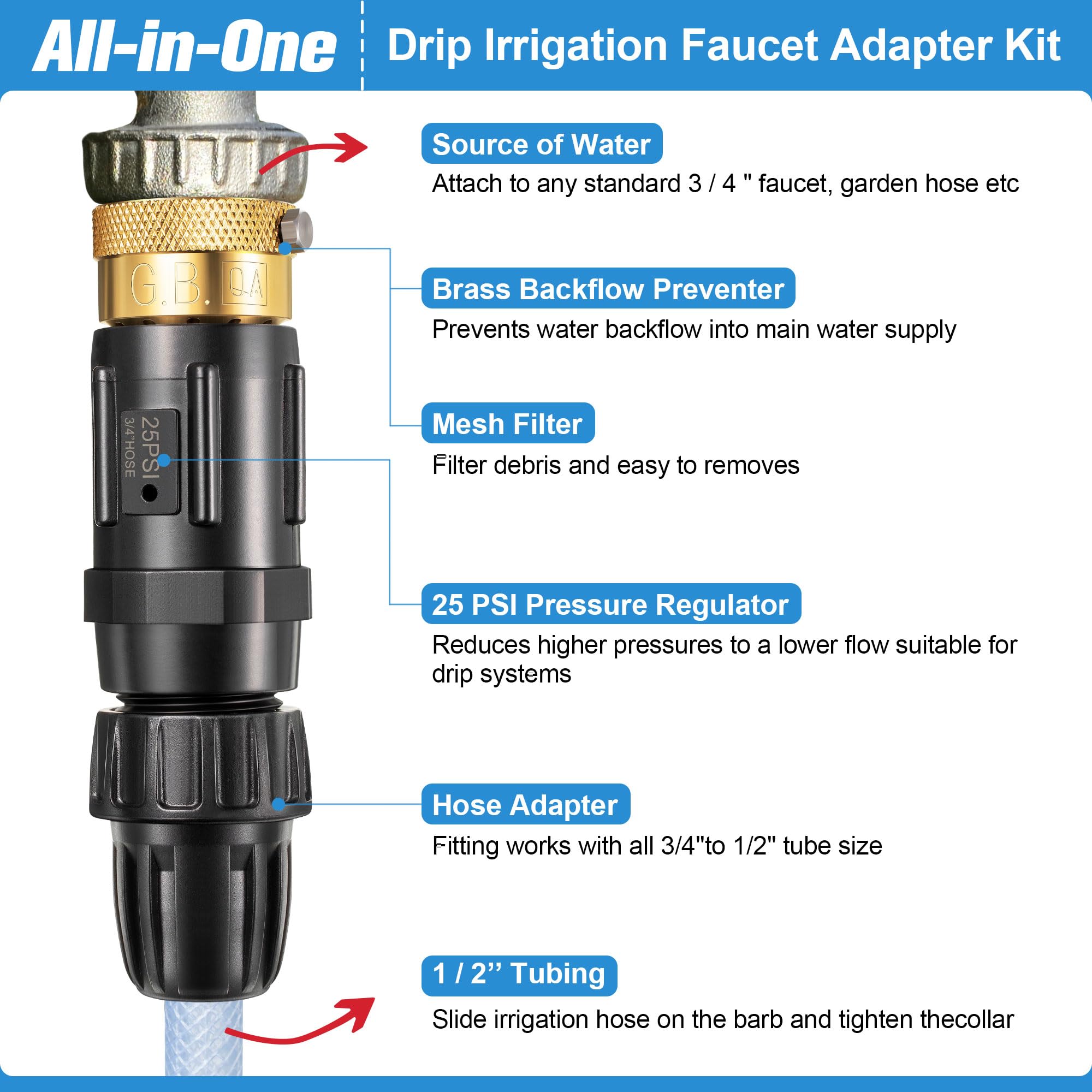 Feekoon Drip Irrigation Adapter Kit backflow preventer close-up