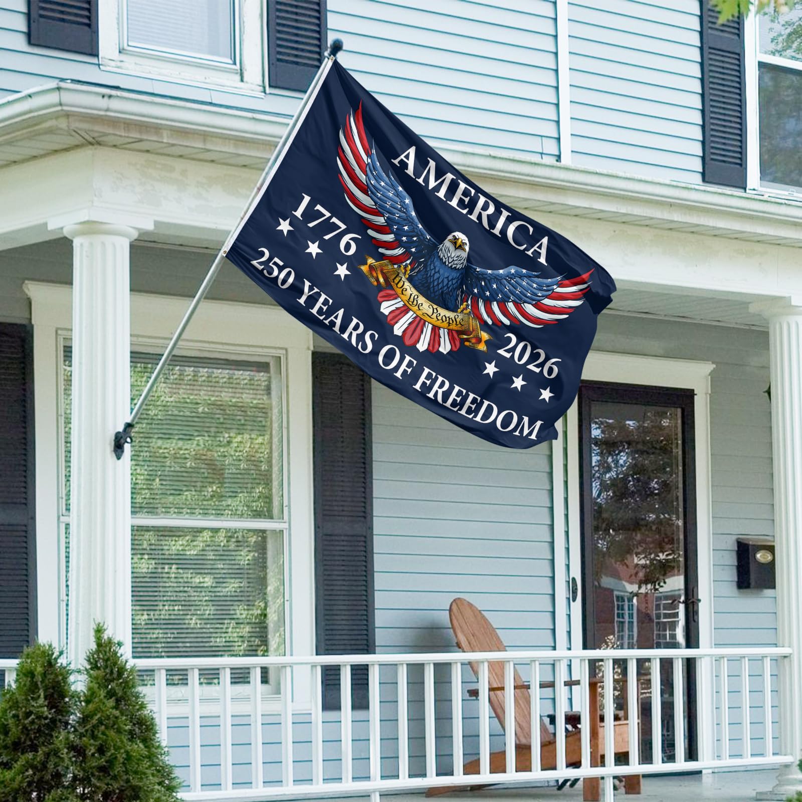 Feeniss 250th Flag 3x5 ft hanging on a flagpole