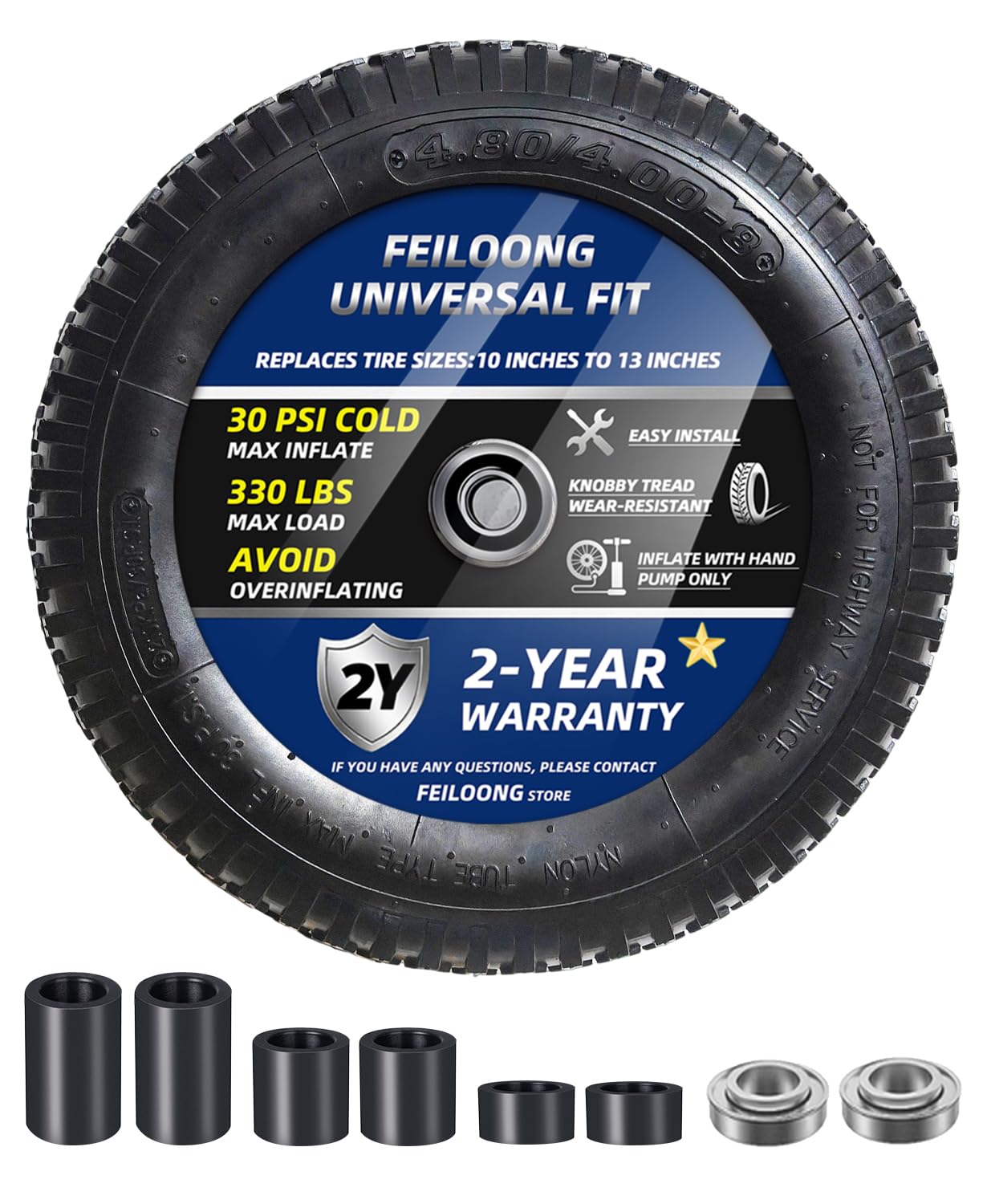 FEILOONG 14.5 inch tire next to various garden equipment