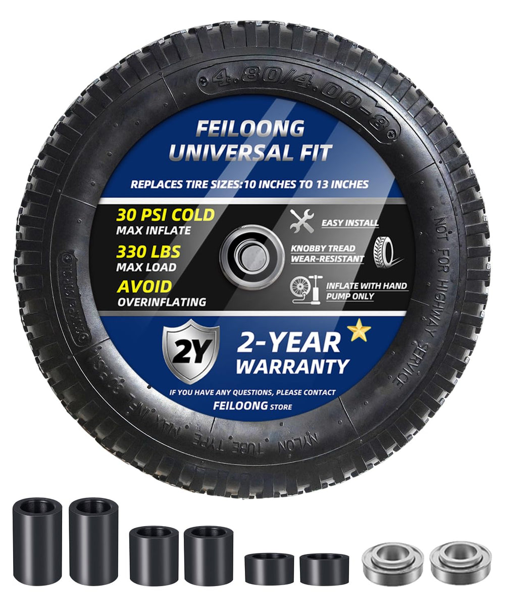 FEILOONG 14.5 inch tire next to various garden equipment