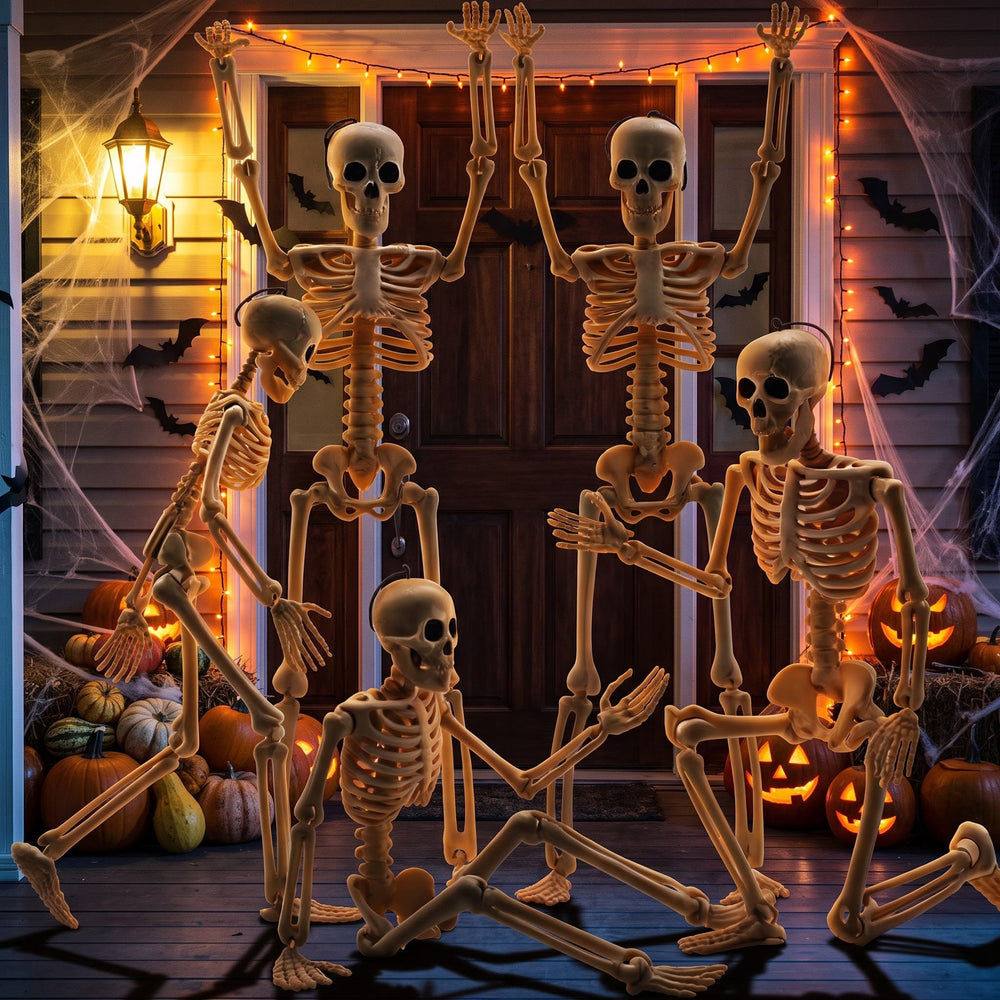 Feir skeletons posed in various positions