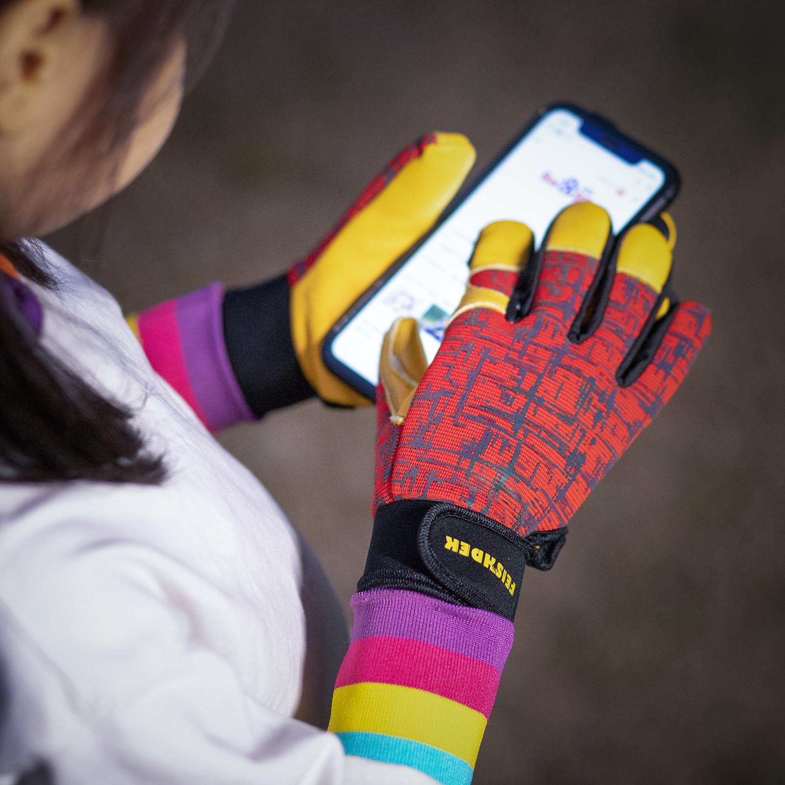 FEISHDEK Kids Leather Work Gloves on a child gardening