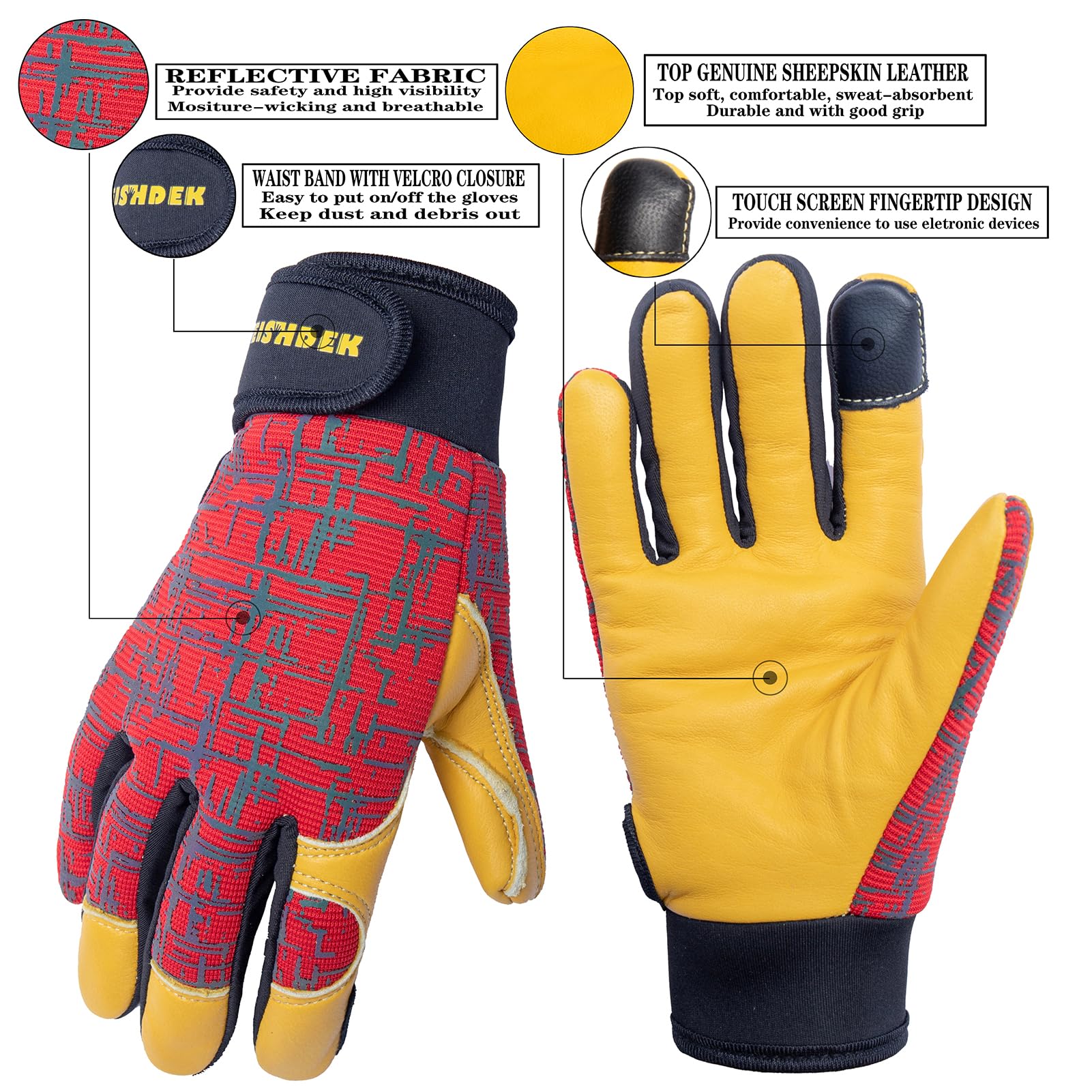 FEISHDEK Kids Leather Work Gloves packaging display