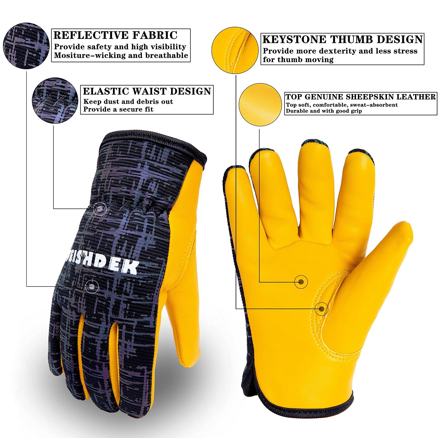FEISHDEK Kids Work Gloves close-up showing leather texture