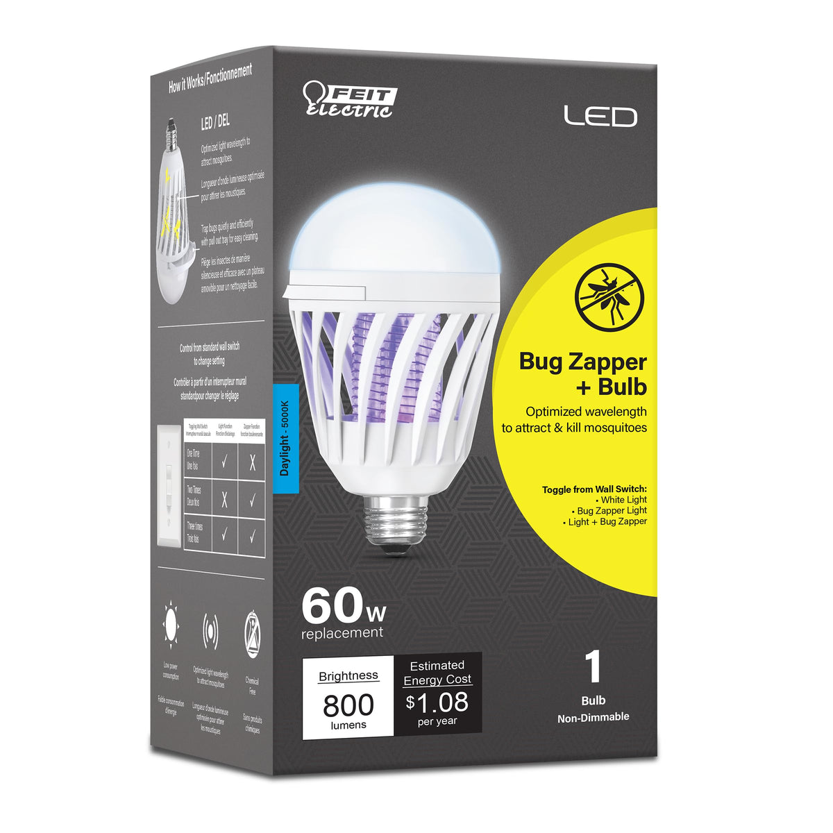 Feit Electric LED Bug Zapper Light Bulb front view with 5000K daylight