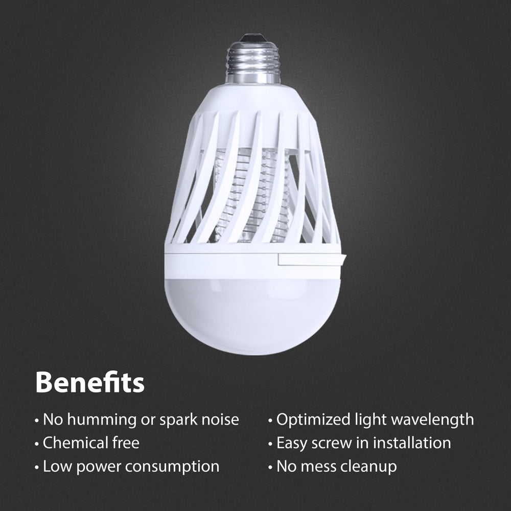 Feit Electric LED Bug Zapper Light Bulb operating in a porch area
