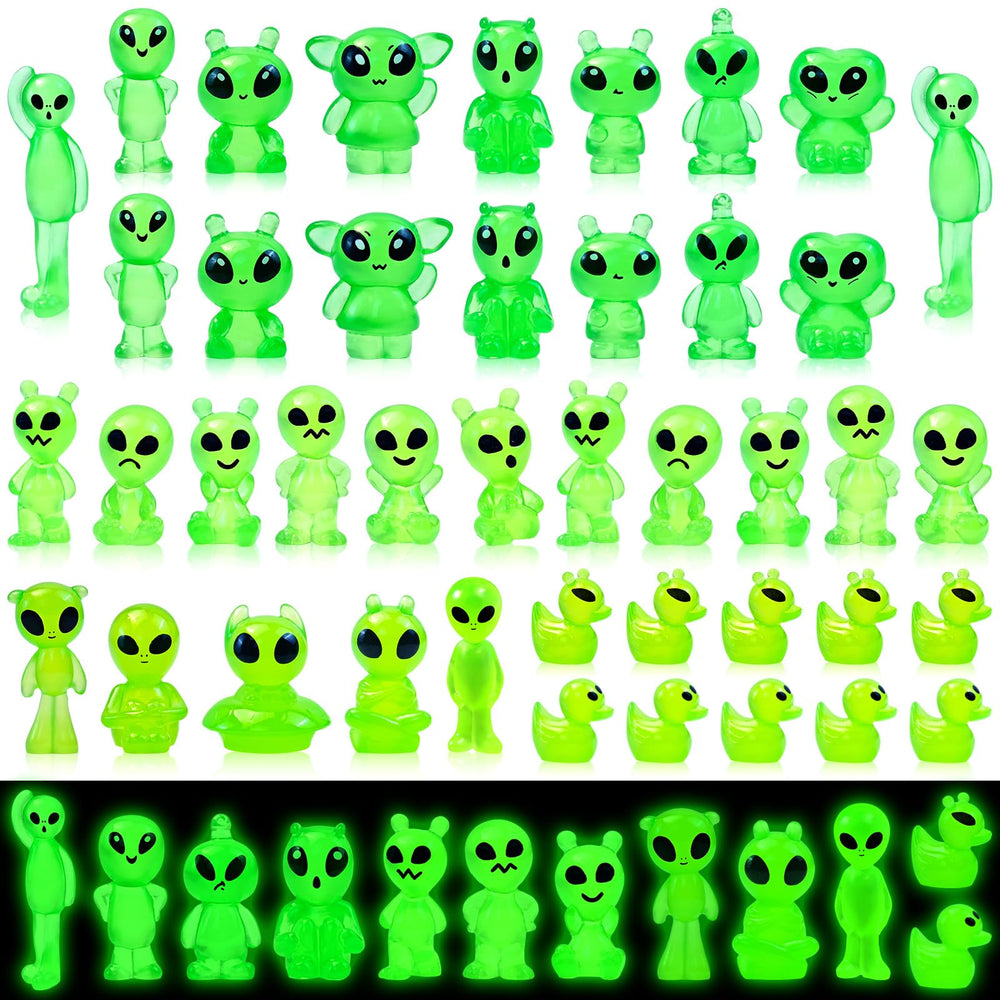 Feivando 44 Pcs Luminous Mini Resin Alien Figurines set display