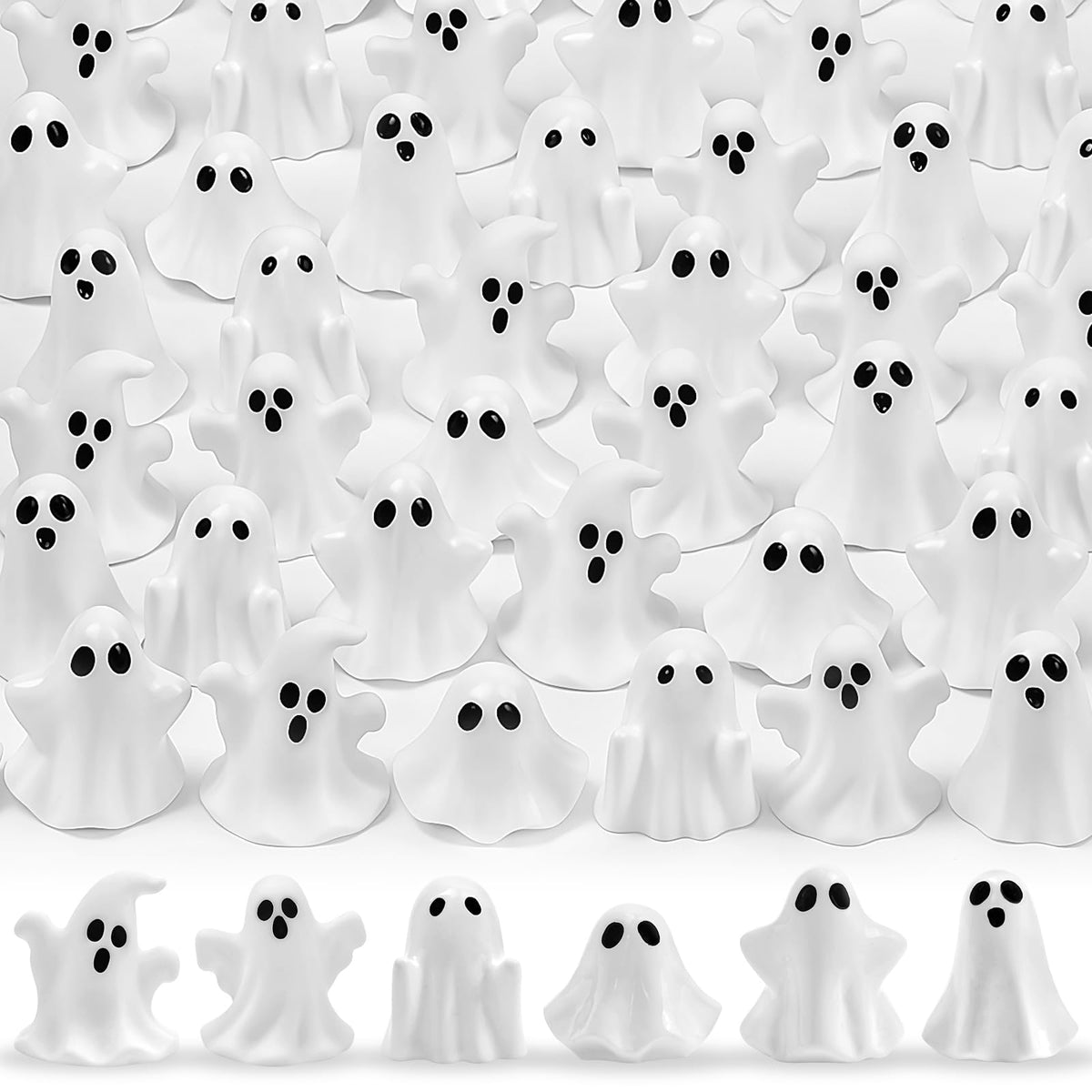 Feivando 48 Pcs Halloween Mini Ghost Figurines, white resin assorted styles