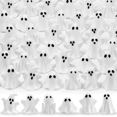 Feivando 48 Pcs Halloween Mini Ghost Figurines, white resin assorted styles