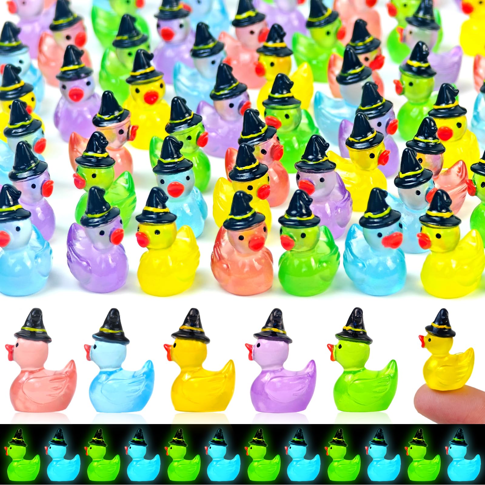 Feivando 50 Pcs Halloween mini resin ducks in multicolour