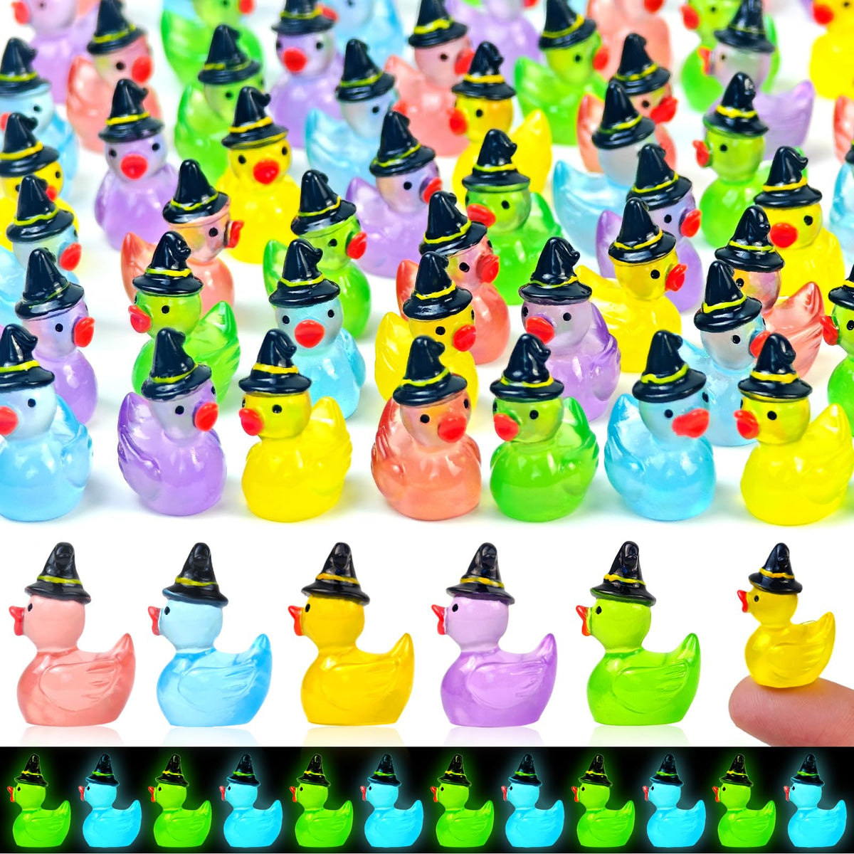 Feivando 50 Pcs Halloween mini resin ducks in multicolour