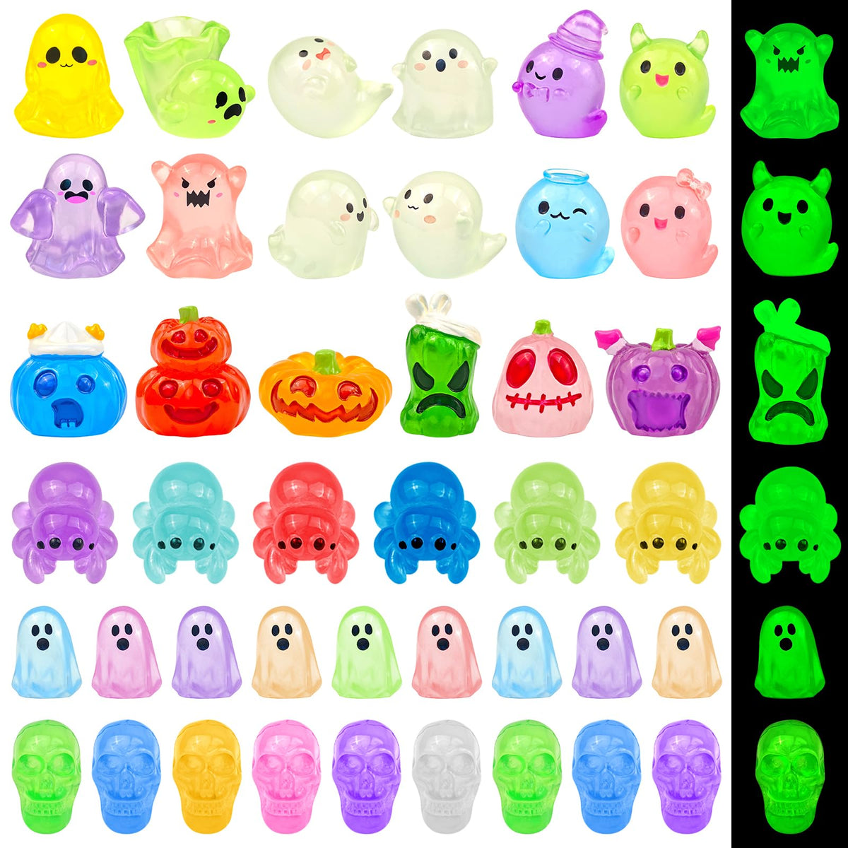 Feivando 60 Pcs Halloween Luminous Mini Resin Figures assorted shapes
