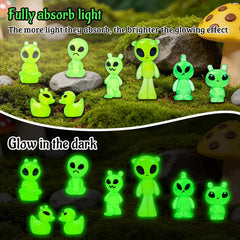 Feivando glowing alien figurine in a garden setting
