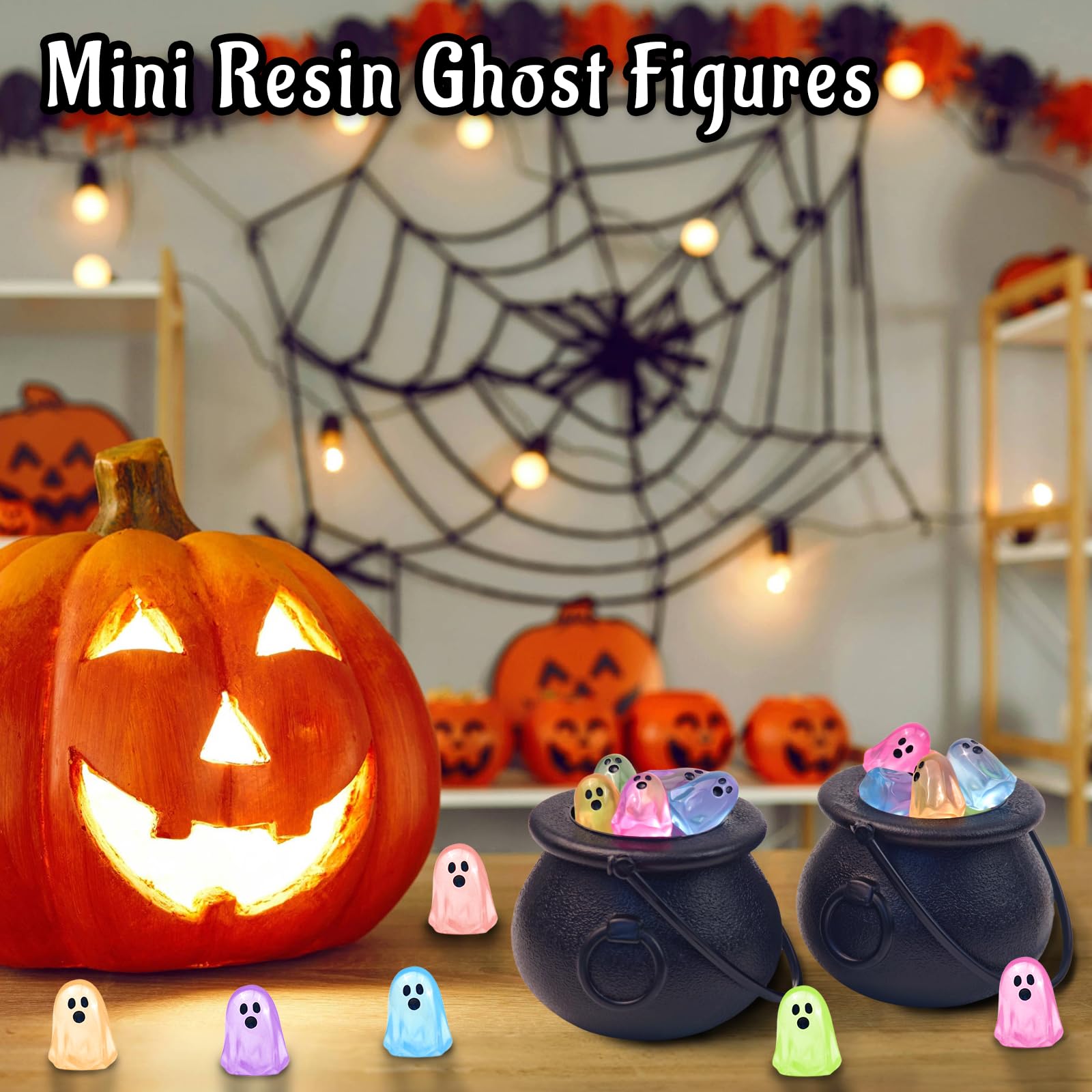 Feivando Halloween ghost figures arranged in a creative craft project