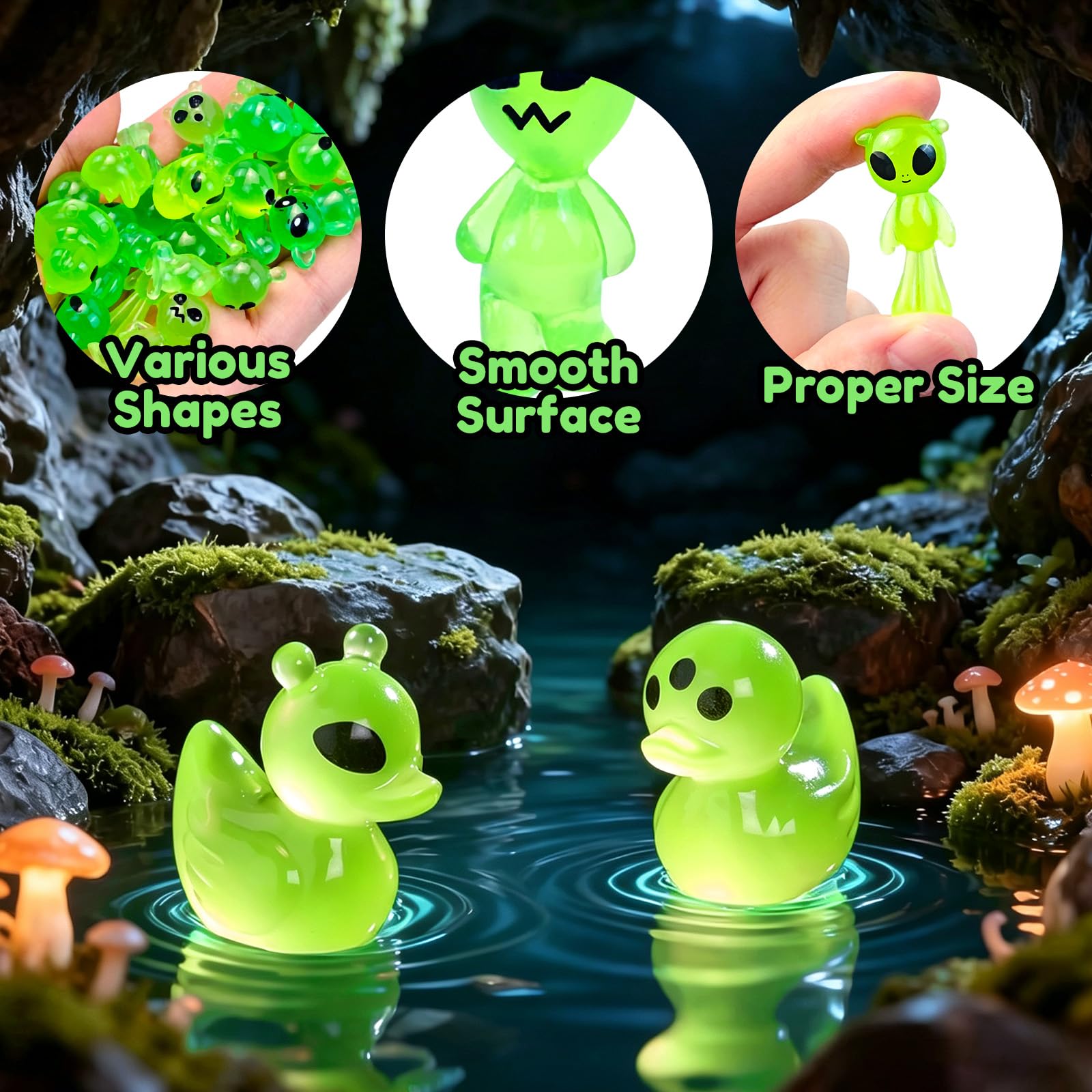 Feivando miniature alien figurines glowing in the dark
