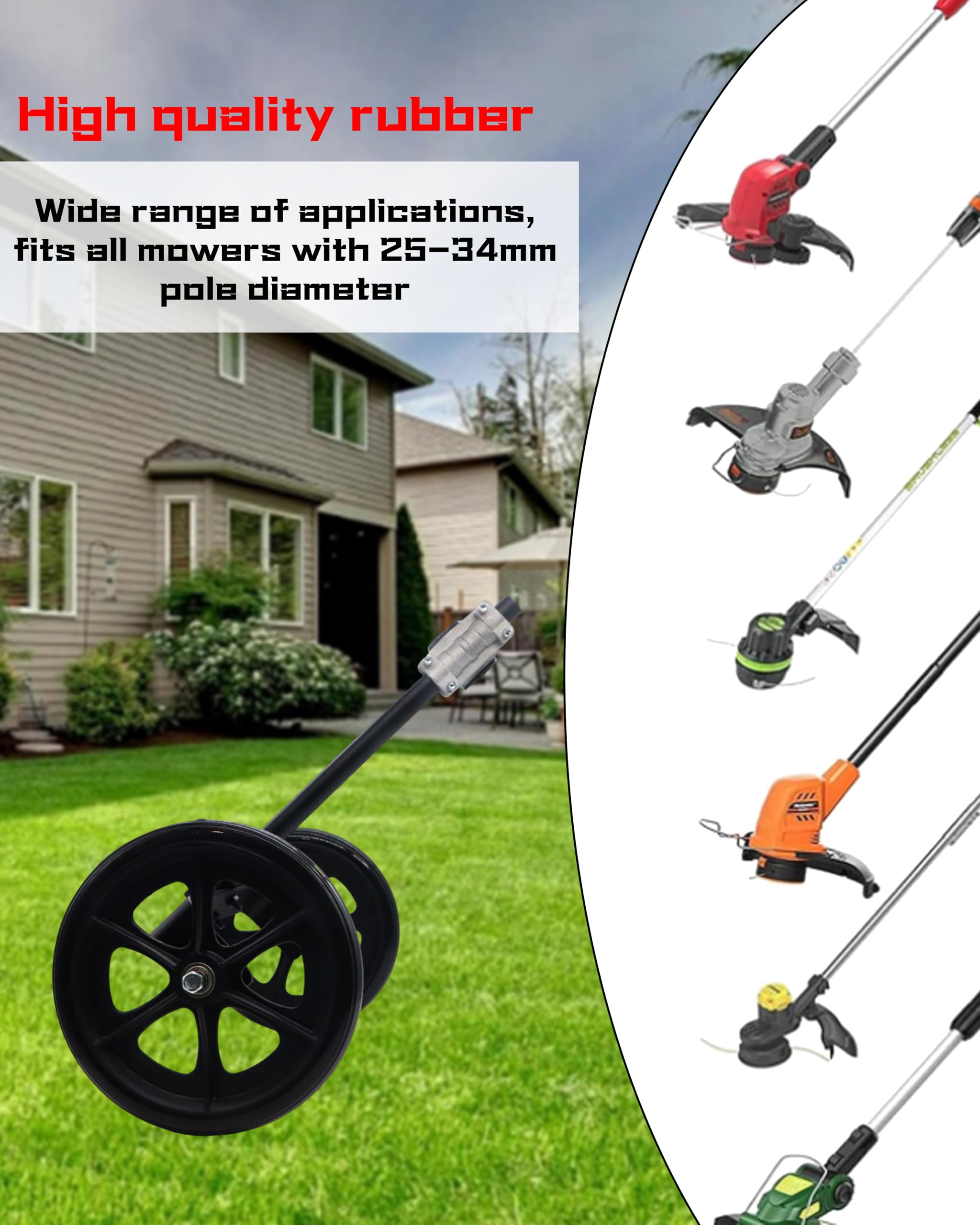 FellDen trimmer wheel attachment mounted on a weed wacker