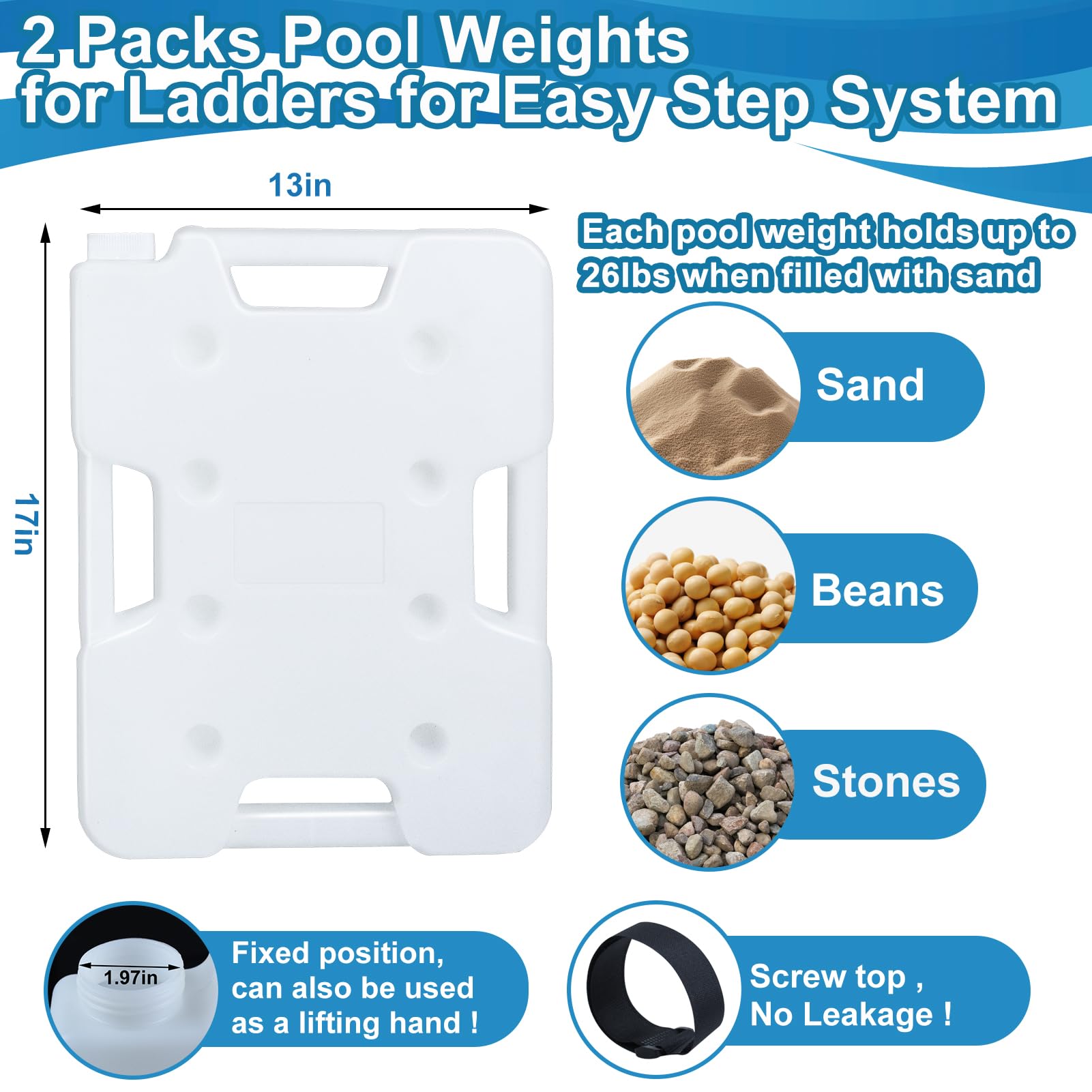 Feoang Pool Ladder Weights side view with straps