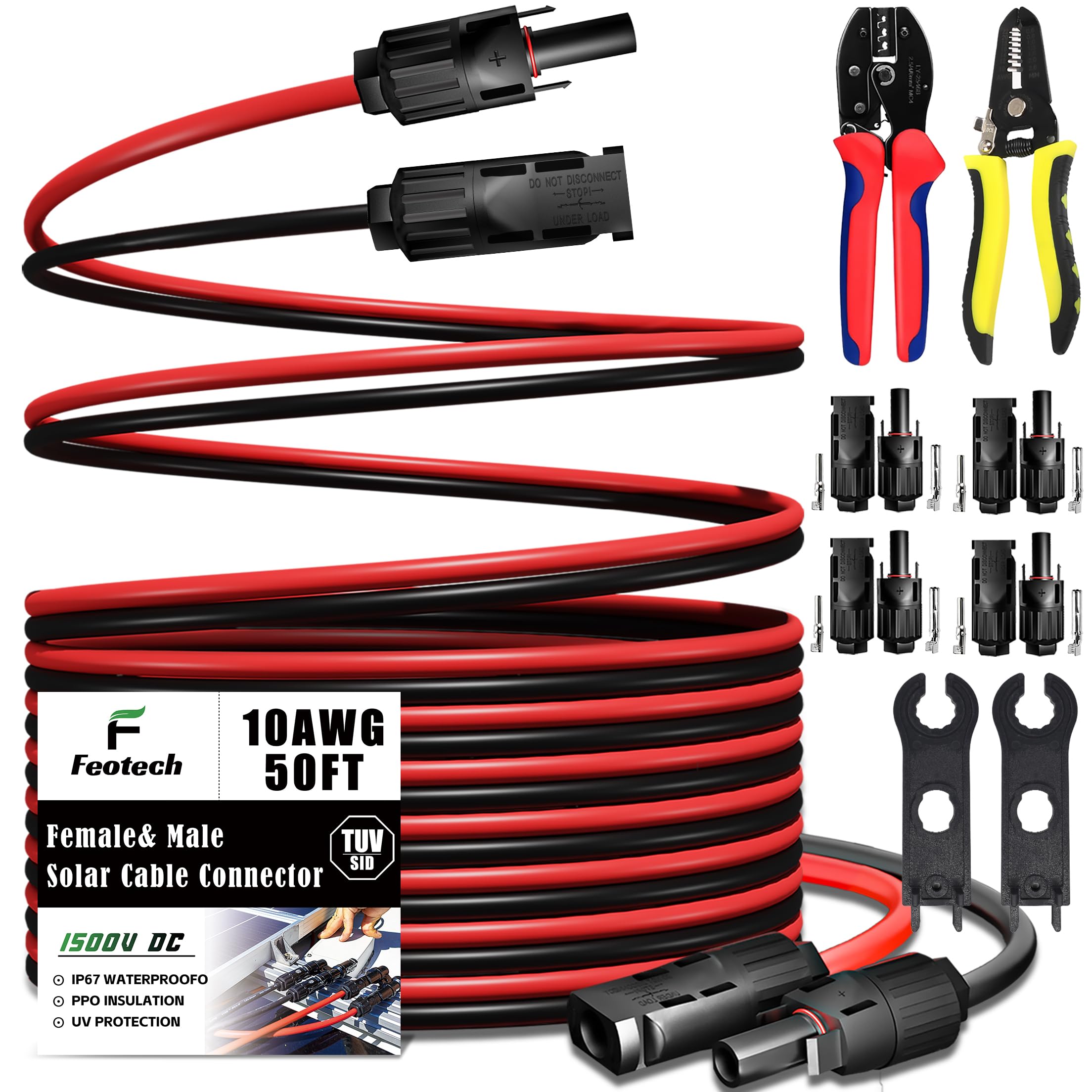 Feotech 50FT Solar Extension Cable 10AWG front view