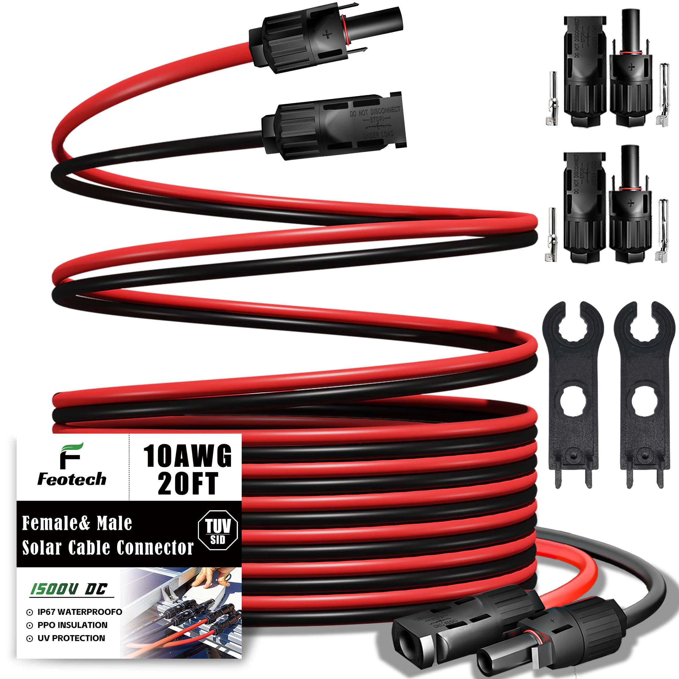 Feotech Twin Wire 20FT Solar Extension Cable front view