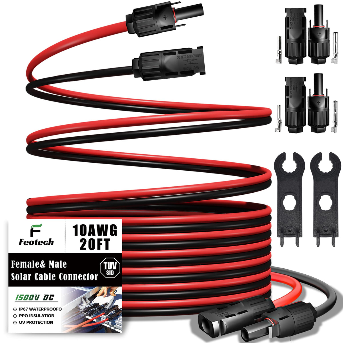 Feotech Twin Wire 20FT Solar Extension Cable front view