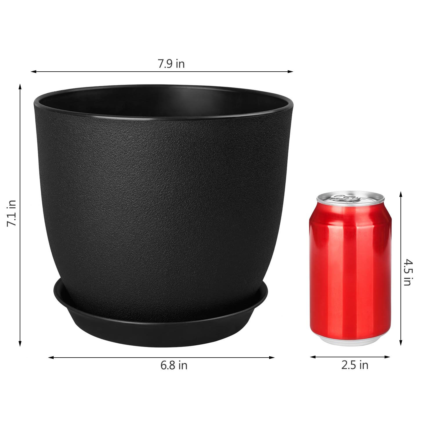 Ferlypote 8 Inch Black Plant Pot with drainage holes