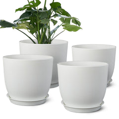 Ferlypote 8 inch white plant pot set of 4 front view