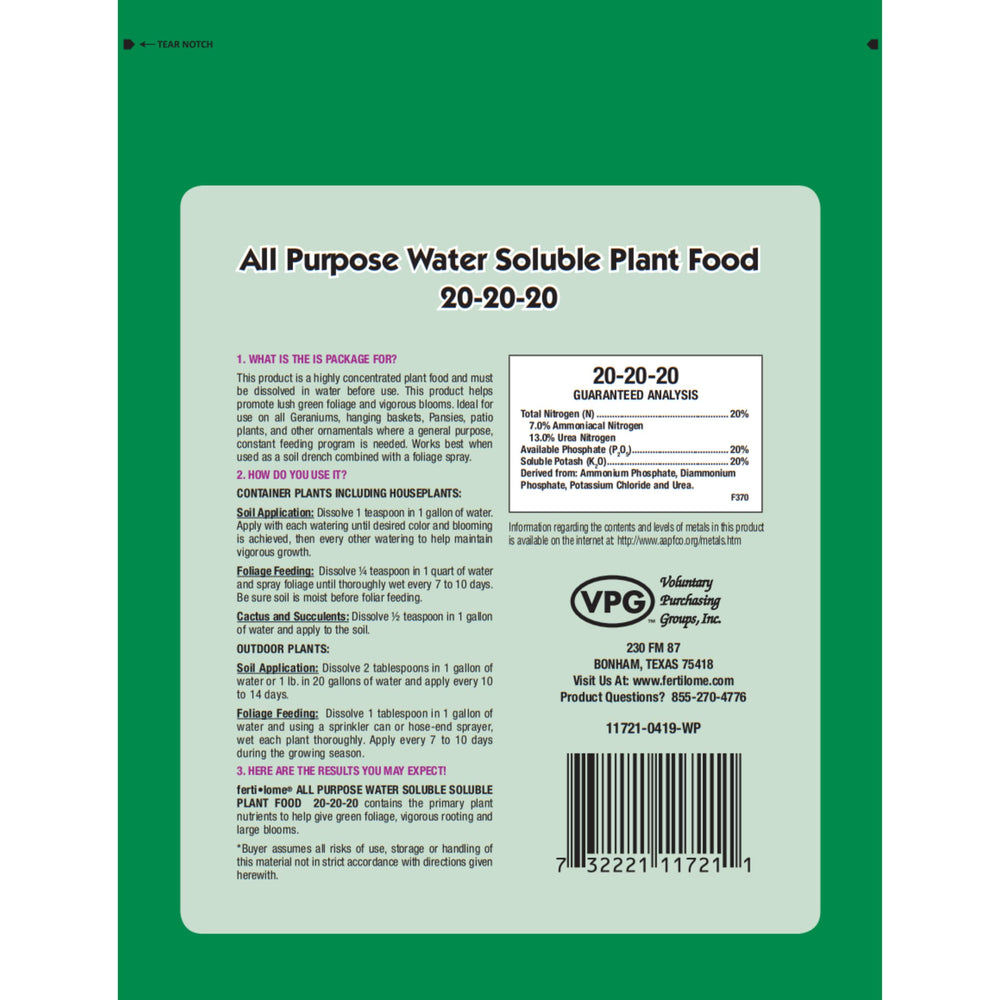 ferti-lome All Purpose Plant Food 20-20-20 label close-up
