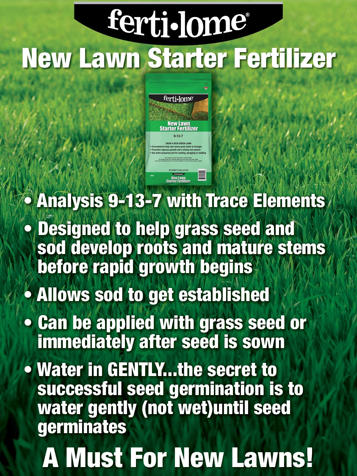 ferti-lome New Lawn Starter Fertilizer 9-13-7 granules close-up
