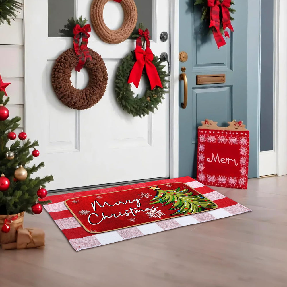 Festive entryway with Tinideya Christmas door mats