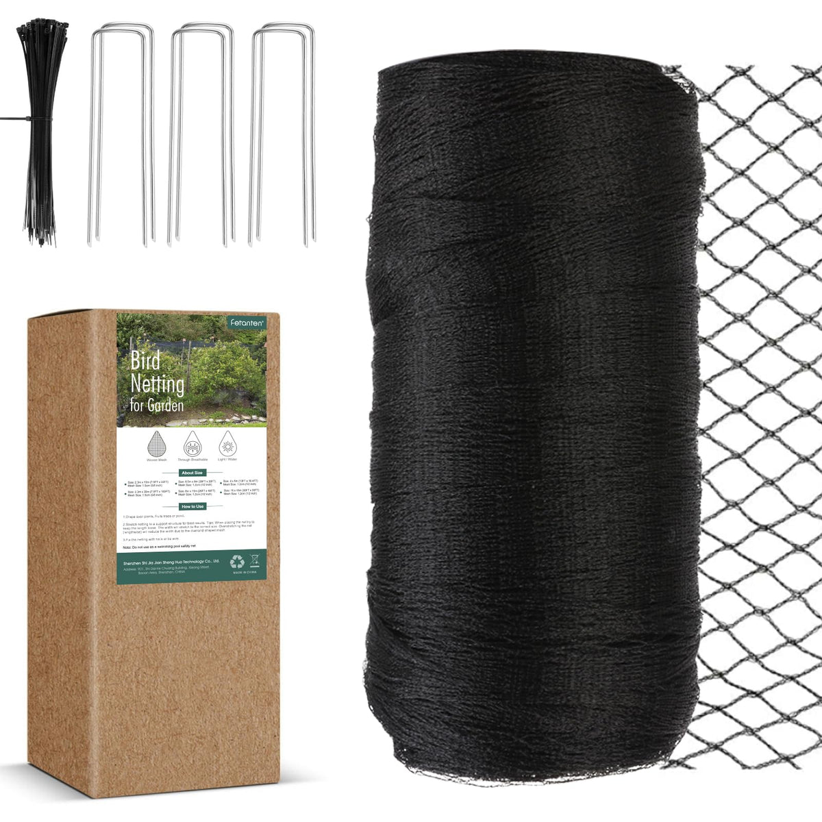 Fetanten Bird Netting 7.5 x 100FT black netting roll front view