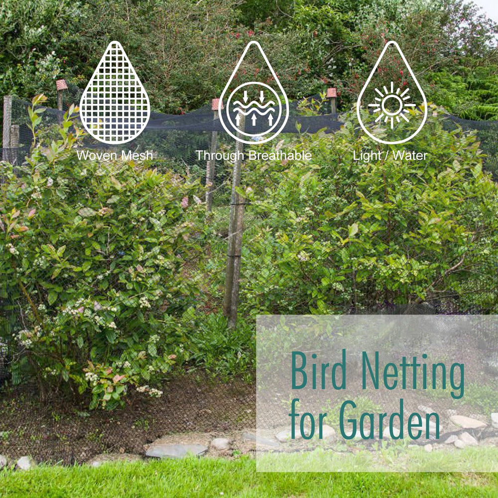 Fetanten Bird Netting showing included steel landscape staples