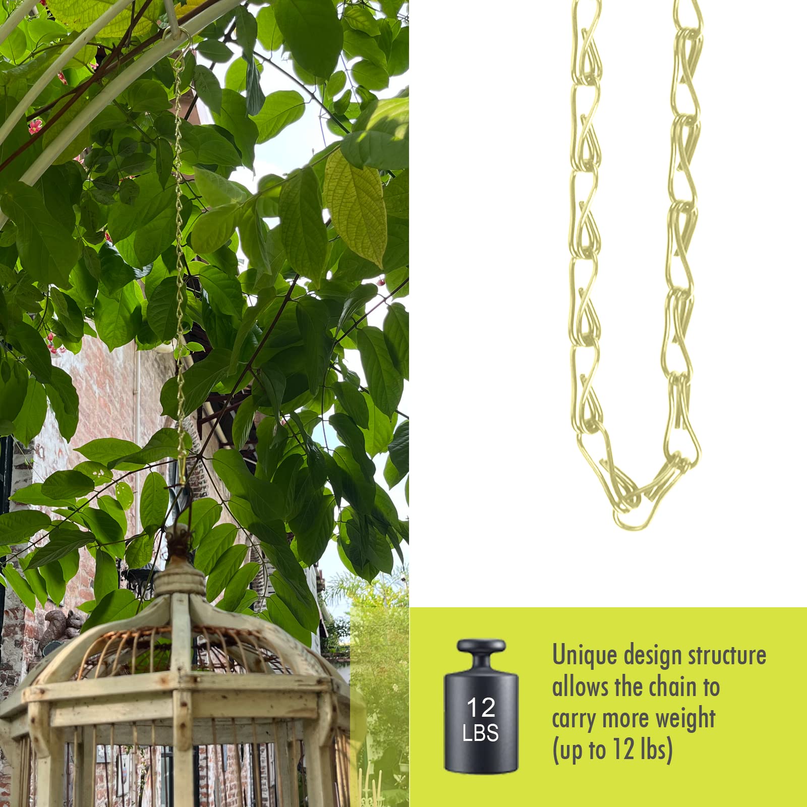 Fetanten Gold Hanging Chain showing adjustable clips