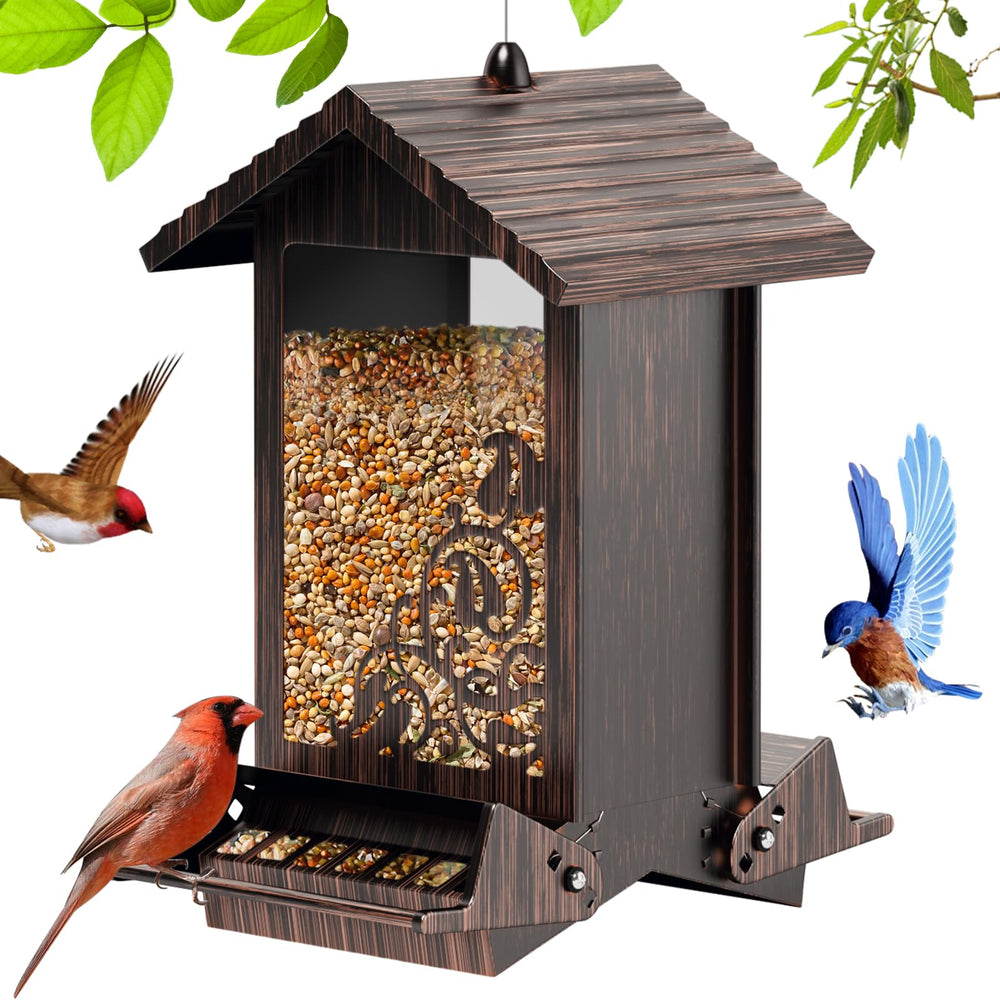 FETUSI Squirrel Proof Bird Feeder, brown metal design front view