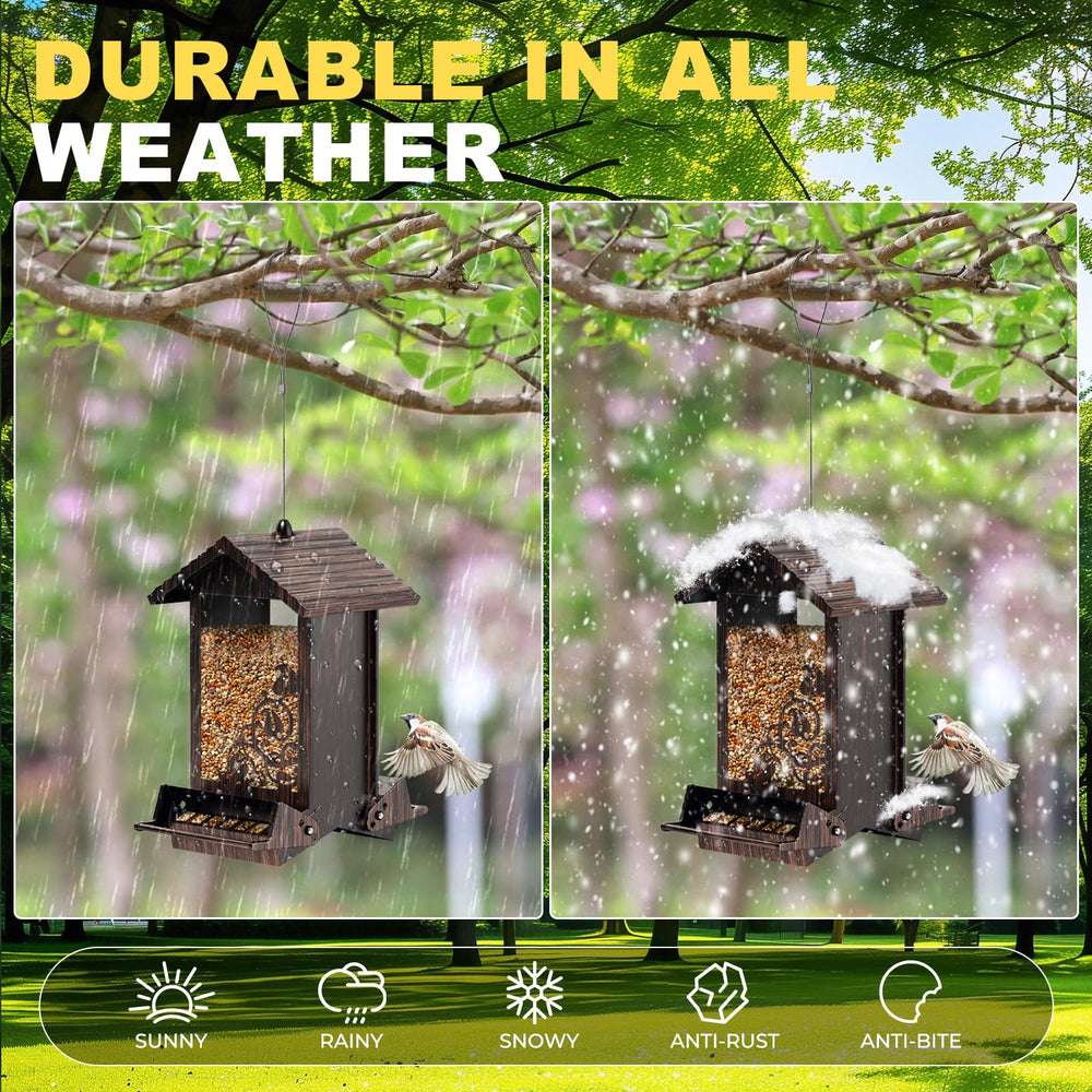 FETUSI Squirrel Proof Bird Feeder, close-up of the secure lid fastening