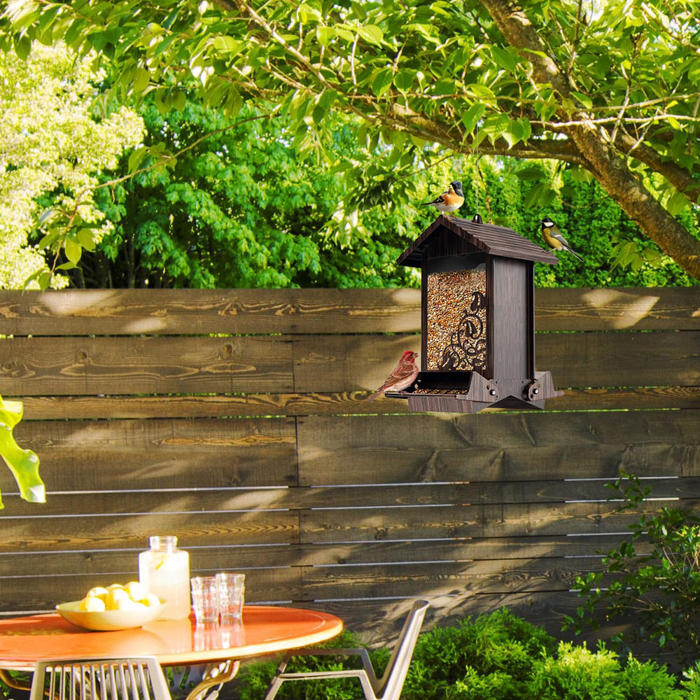 FETUSI Squirrel Proof Bird Feeder, filled with bird seeds ready for use