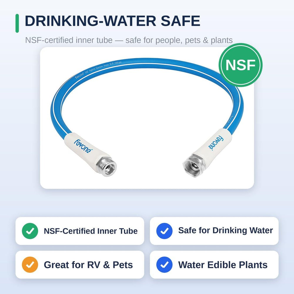 FEVONE 3 ft Lead-in Garden Hose showing NSF certification